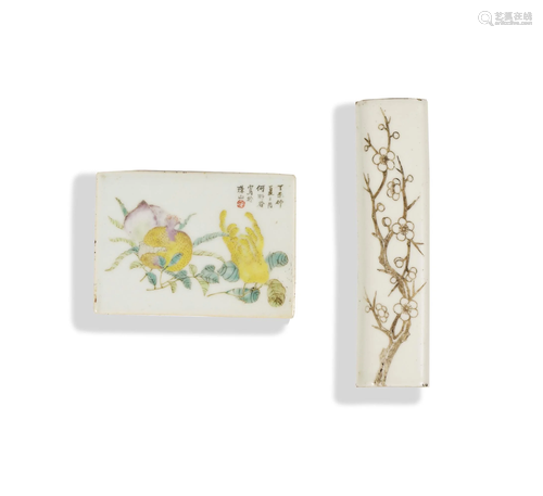 Chinese Famille Rose Wrist Rest and Plaque, Republic