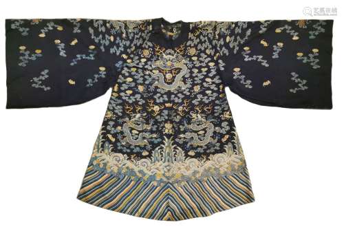 Qing Dynasty - Embroidered Black Dragon Robe