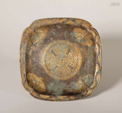 Tang Dynasty - Patterned Silver Gilt Plate