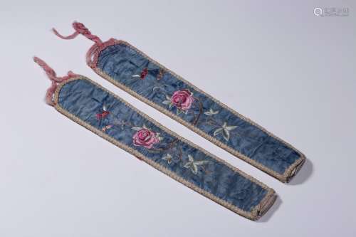 pair of chinese embroidery fan covers
