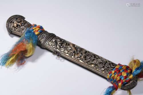 chinese tibetan steel knife with floral pattern