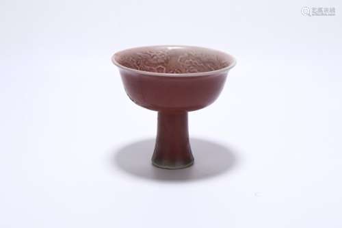 chinese sacrificial-red glazed porcelain stem cup