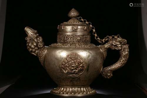chinese tibetan gilt bronze wine pot