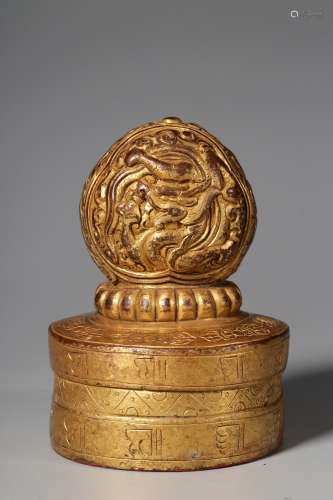 chinese tibetan gilt bronze seal（round）