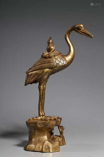 chinese gilt bronze ornament of crane