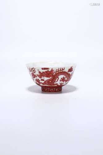 chinese red glazed porcelain dragon pattern bowl