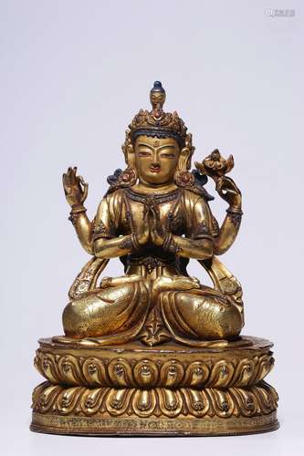 chinese gilt bronze four-armed guanyin statue