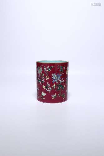 chinese ruby-red glazed porcelain brush pot