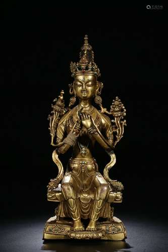 chinese gilt bronze buddha statue inlaid turquoise