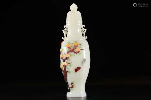 chinese hetian jade vase inlaid gems