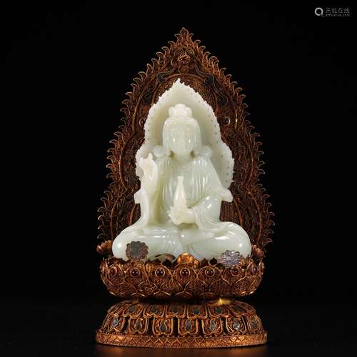 chinese hetian jade statue with filigree