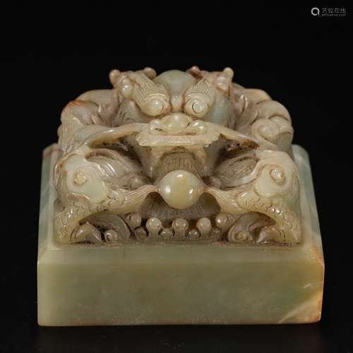 chinese hetian jade dragon button seal