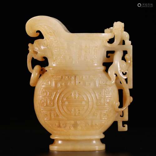 chinese hetian jade dragon pattern wine cup