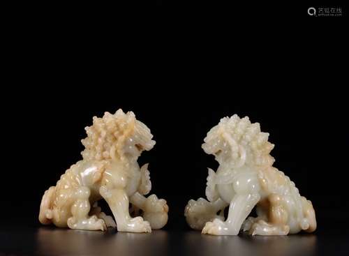 pair of chinese hetian jade lions