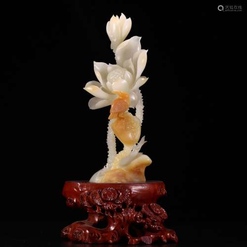 chinese hetian jade ornament of lotus scene
