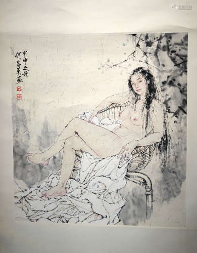 CHINESE FIGURE PAINTING AND CALLIGRAPHY, HE JIAYING
