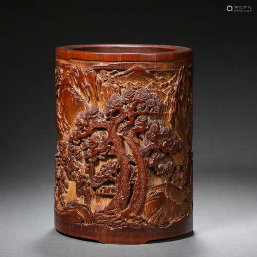 CHINESE BAMBOO SCULPTURE PEN HOLDER, QING DYNASTY