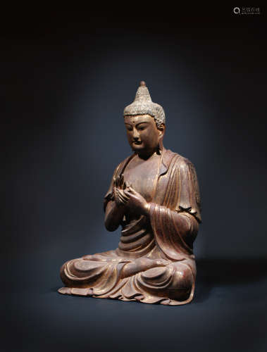 CHINESE SONG DYNASTY WOOD CARVED BUDDHA SEATED STATUE