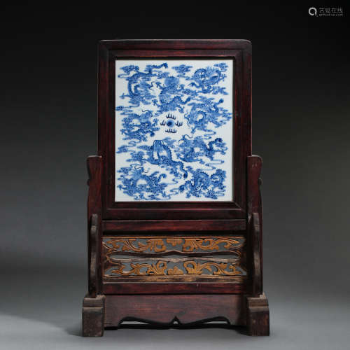 BLUE AND WHITE TABLE SCREEN, QING DYNASTY, CHINA
