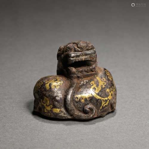 CHINESE BEAST INALID WITH GOLD AND SILVER, WARRING STATES PE...