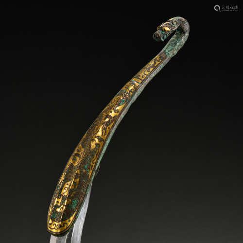 CHINESE BELT HOOK INALID WITH GOLD AND SILVER, WARRING STATE...