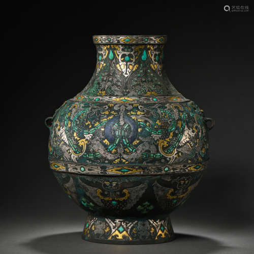 CHINESE POT INLAID WITH GOLD, WARRING STATES PERIOD