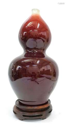 80年代朗紅釉葫蘆瓶連座