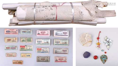 飾件一組、不規則宣紙一批、廣東省、廣州市專用糧票不同面值344張 6...
