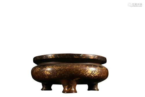 GOLD SPLASHED COPPER ALLOY INCENSE CENSER