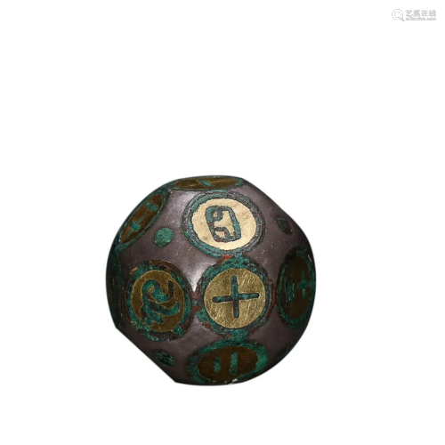 GOLD AND SILVER INLAID BRONZE DICE