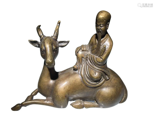 COPPER ALLOY 'FIGURE AND DEER' GROUP