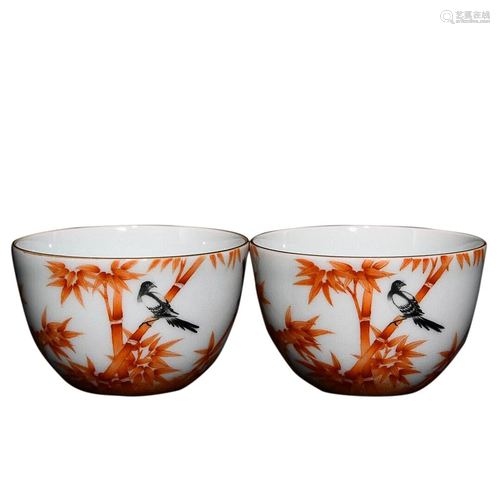 IRON RED AND MOCAI 'BIRD AND FLOWER' CUP