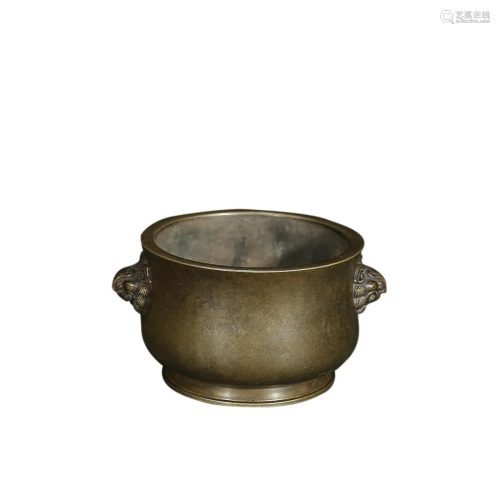COPPER ALLOY INCENSE CENSER WITH FOWL HANDLES