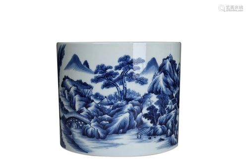 BLUE & WHITE 'LANDSCAPE' BRUSH POT