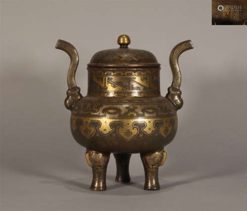 An Aubergine Glaze and Gilt Incense Burner Qianlong Period