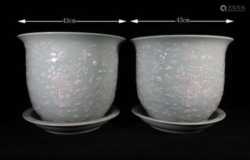 Pair Celadon Glazed Jardiniere Qianlong Style