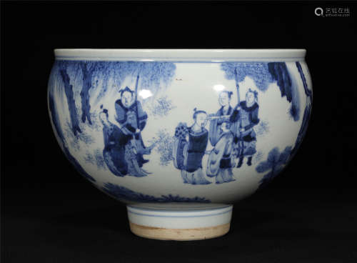 The blue-and-white character tank of Kangxi in the Qing Dyna...
