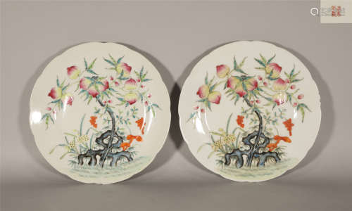 Pair Famille Rose Plates Qing Style