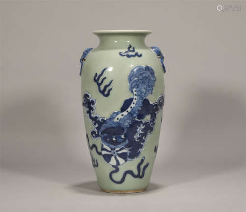 Celadon Ground and Underglaze Blue Vase Qing Dynasty