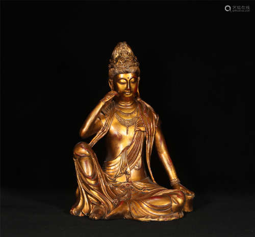 Xuande bronze gilded Guanyin in Ming Dynasty