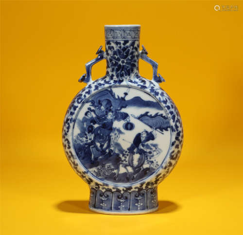 Double-ear bottle of blue and white characters of Kangxi in ...