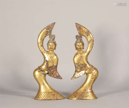 Pair Bronze Gilt Beauties Tang Style