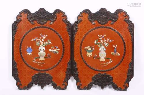 Red sandalwood frame in Qing Dynasty red lacquer heart embed...