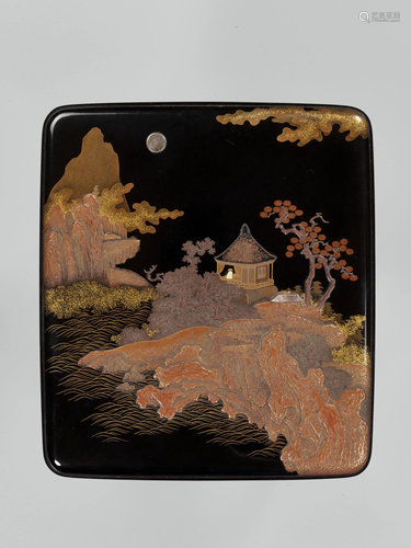 A SUPERB LACQUER SUZURIBAKO WITH A LANDSCAPE