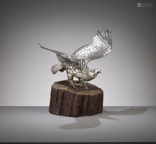 MASAMITSU: A SILVERED OKIMONO OF AN EAGLE