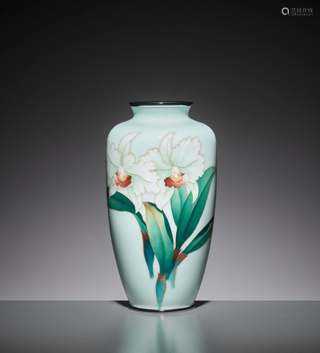 ANDO: A PALE GREEN CLOISONNE ENAMEL VASE