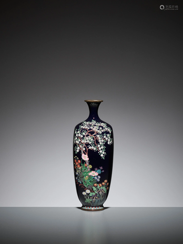 A CLOISONNE ENAMEL VASE WITH CHERRY TREE