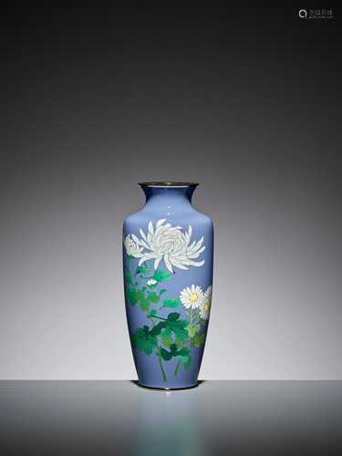 ANDO: AN UNUSUAL PALE BLUE CLOISONNE ENAMEL VASE