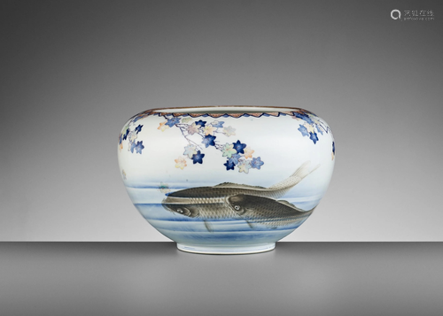 A LARGE KORANSHA PORCELAIN JARDINIERE WITH CARPS