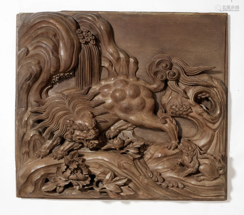 A MASSIVE WOOD PANEL WITH SHISHI AND CUB